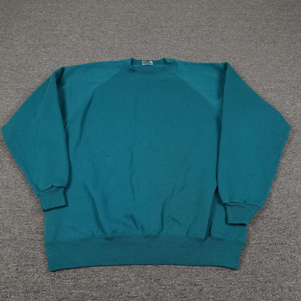 Vintage Hanes Sweatshirt Mens XL Blue Made USA Fleece Raglan Crewneck Pullover